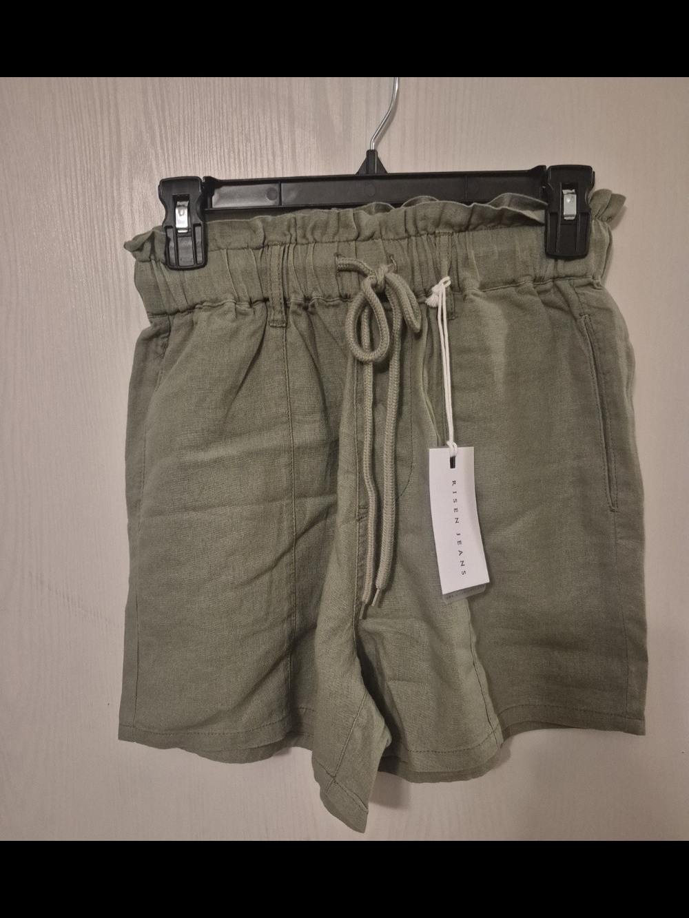 Linen-Blend Drawstring Paperbag Waist Shorts - Olive